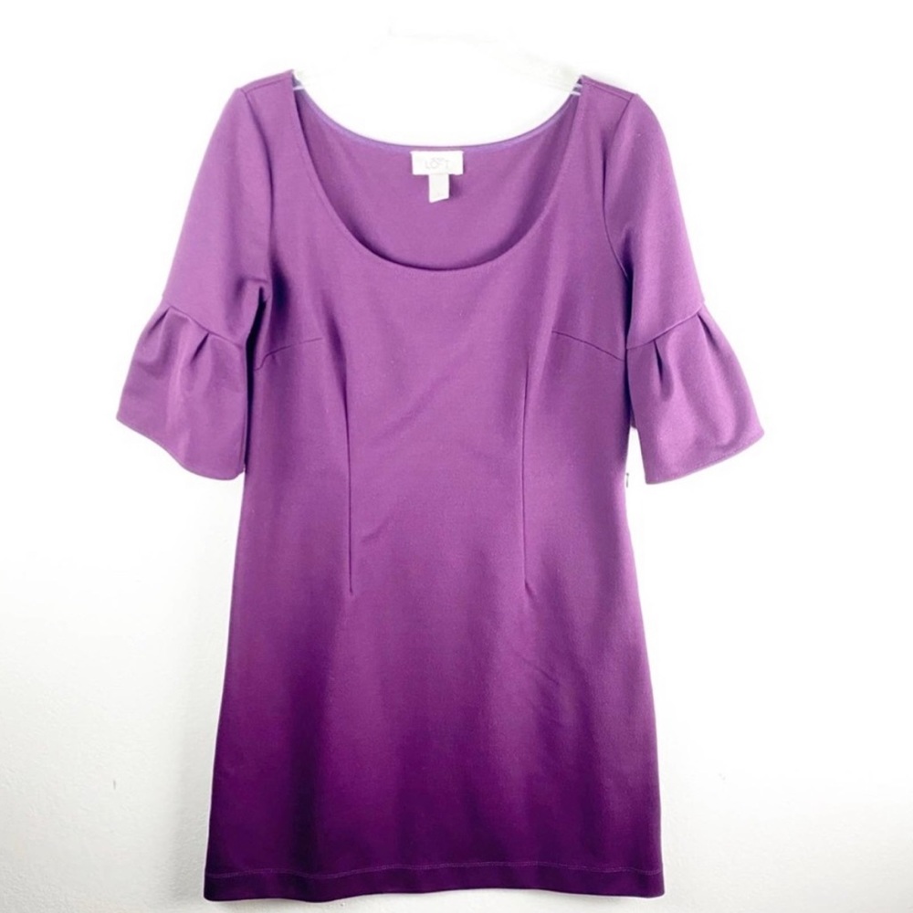 LOFT Purple Ruffled Bell Sleeves Shift Dress